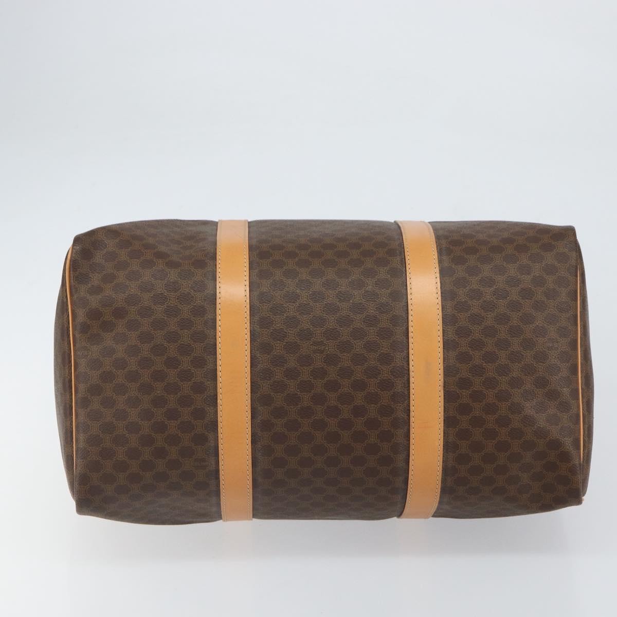 CELINE Macadam Canvas Boston Bag PVC Leather Brown Gold Auth 161350