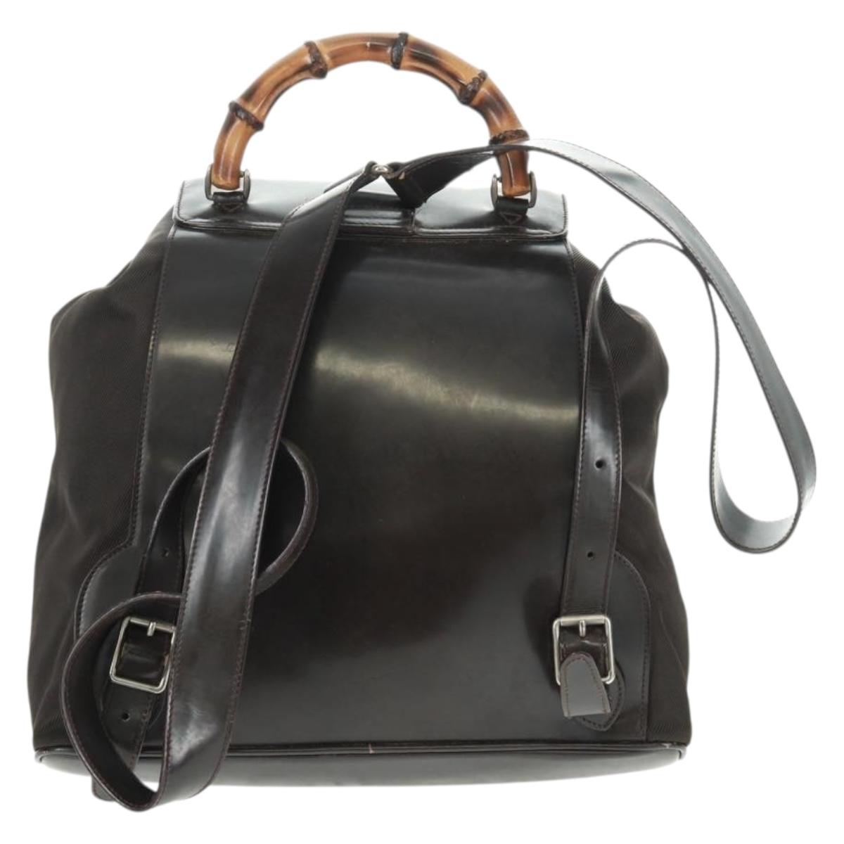 GUCCI Bamboo Backpack Nylon Brown Silver 003 1119 0016 Auth 161351
