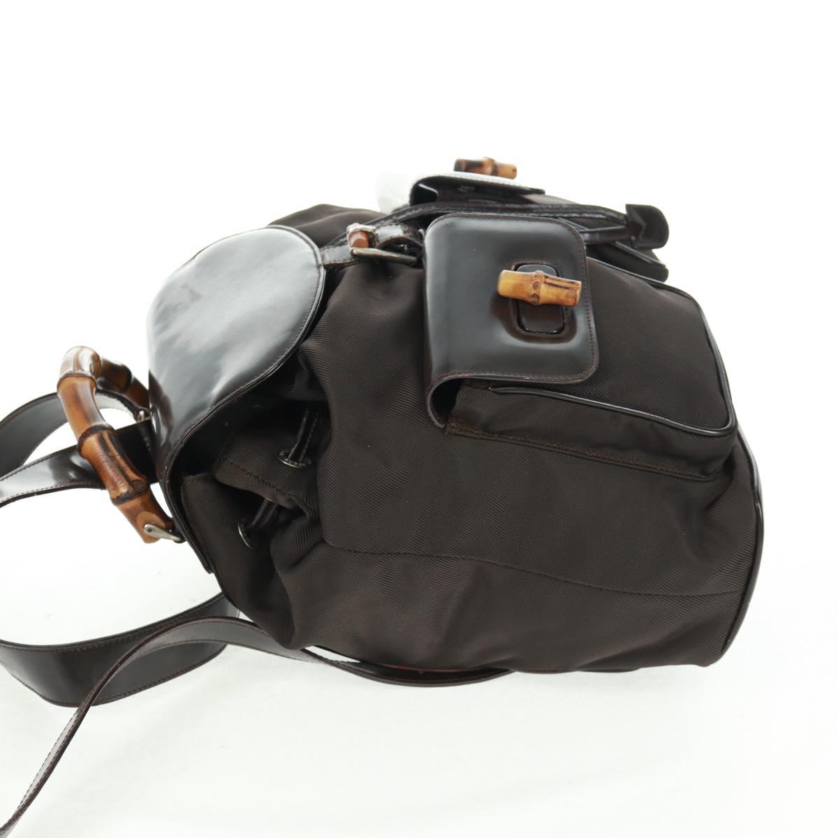 GUCCI Bamboo Backpack Nylon Brown Silver 003 1119 0016 Auth 161351