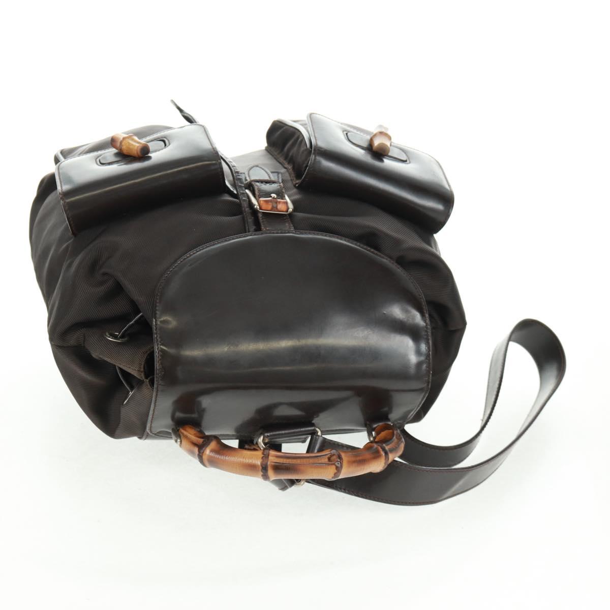 GUCCI Bamboo Backpack Nylon Brown Silver 003 1119 0016 Auth 161351