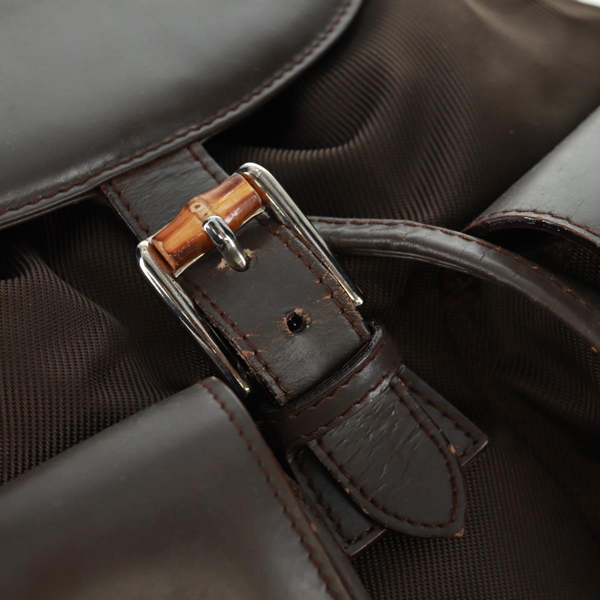 GUCCI Bamboo Backpack Nylon Brown Silver 003 2058 0016 5 Auth 161352