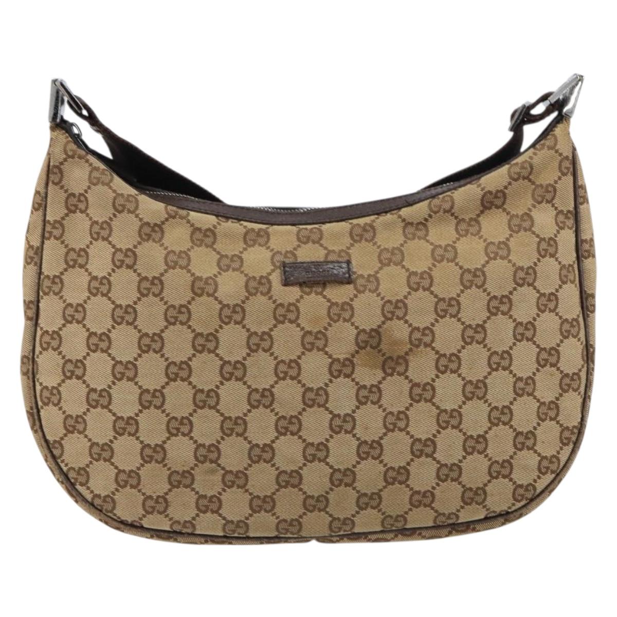 GUCCI GG Canvas Shoulder Bag Beige Silver 122790 Auth 161355