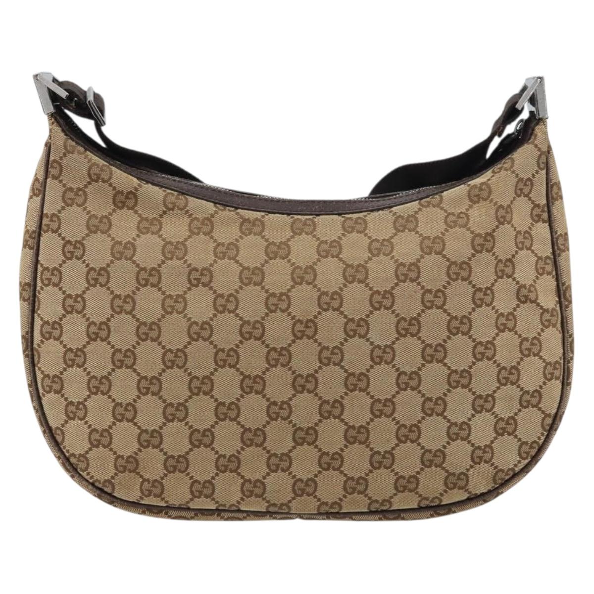 GUCCI GG Canvas Shoulder Bag Beige Silver 122790 Auth 161355