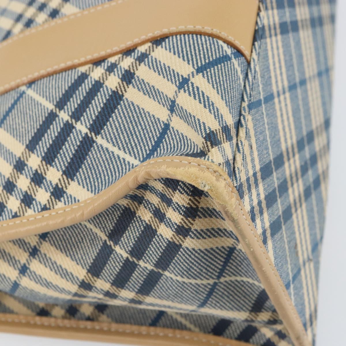 BURBERRY Nova Check Blue Label Hand Bag Canvas Blue Silver Auth 161356