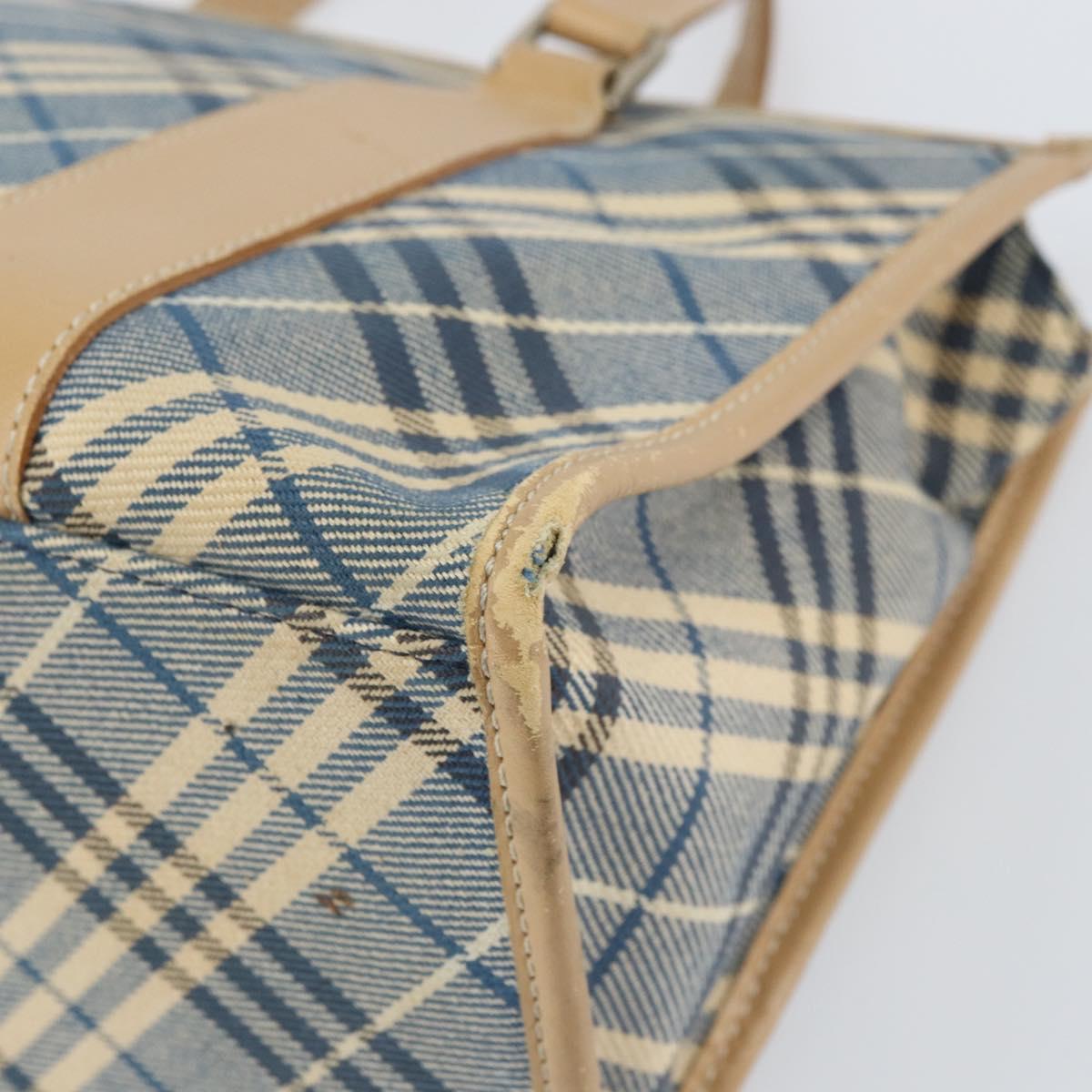 BURBERRY Nova Check Blue Label Hand Bag Canvas Blue Silver Auth 161356