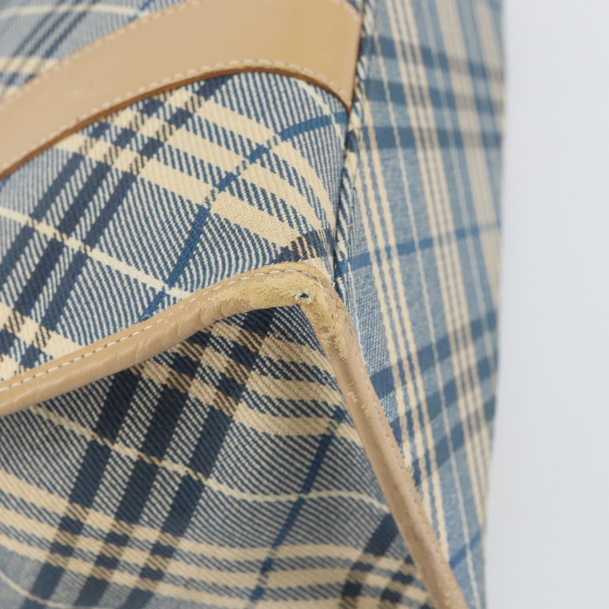 BURBERRY Nova Check Blue Label Hand Bag Canvas Blue Silver Auth 161356