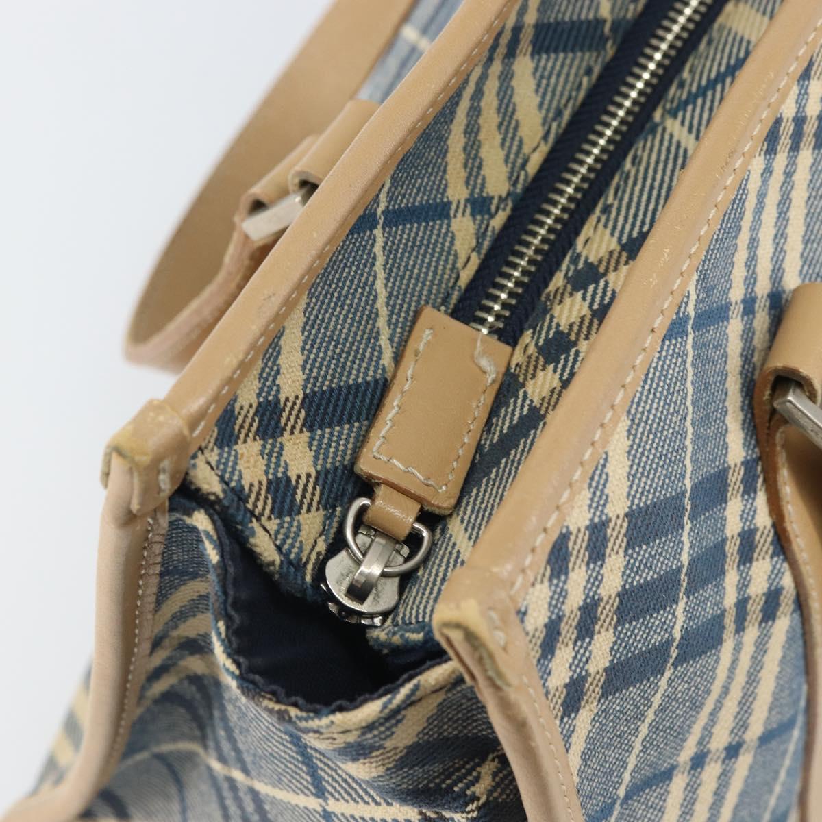 BURBERRY Nova Check Blue Label Hand Bag Canvas Blue Silver Auth 161356