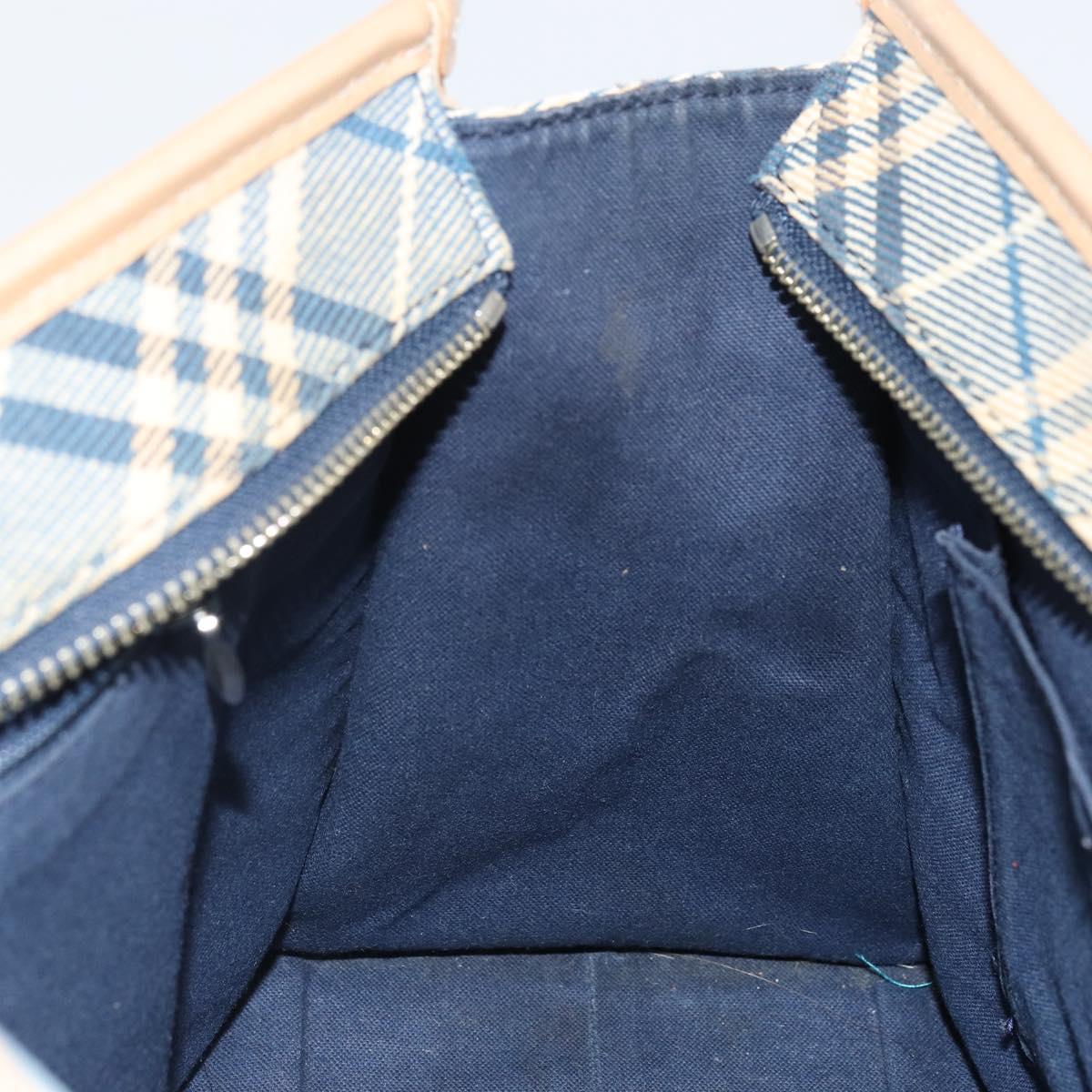 BURBERRY Nova Check Blue Label Hand Bag Canvas Blue Silver Auth 161356