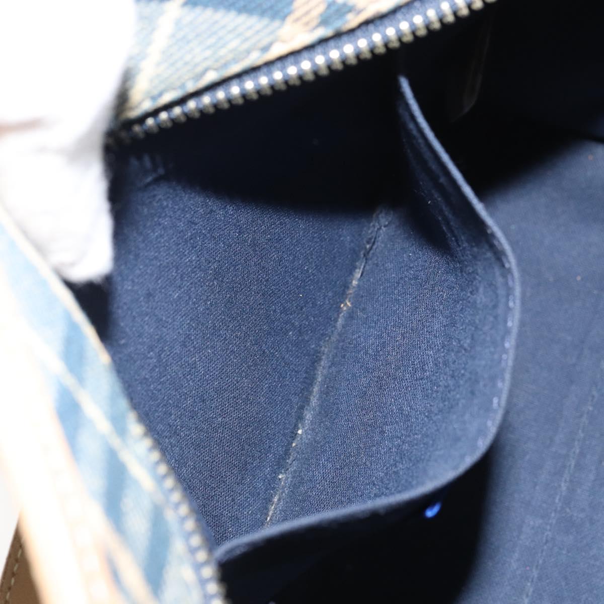 BURBERRY Nova Check Blue Label Hand Bag Canvas Blue Silver Auth 161356