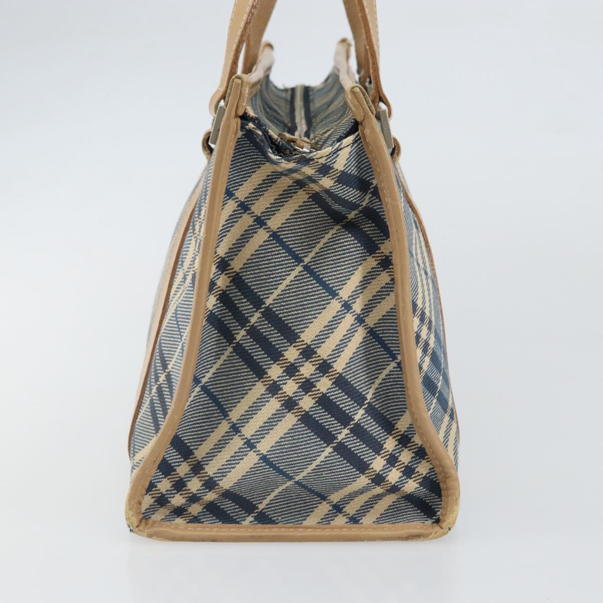 BURBERRY Nova Check Blue Label Hand Bag Canvas Blue Silver Auth 161356