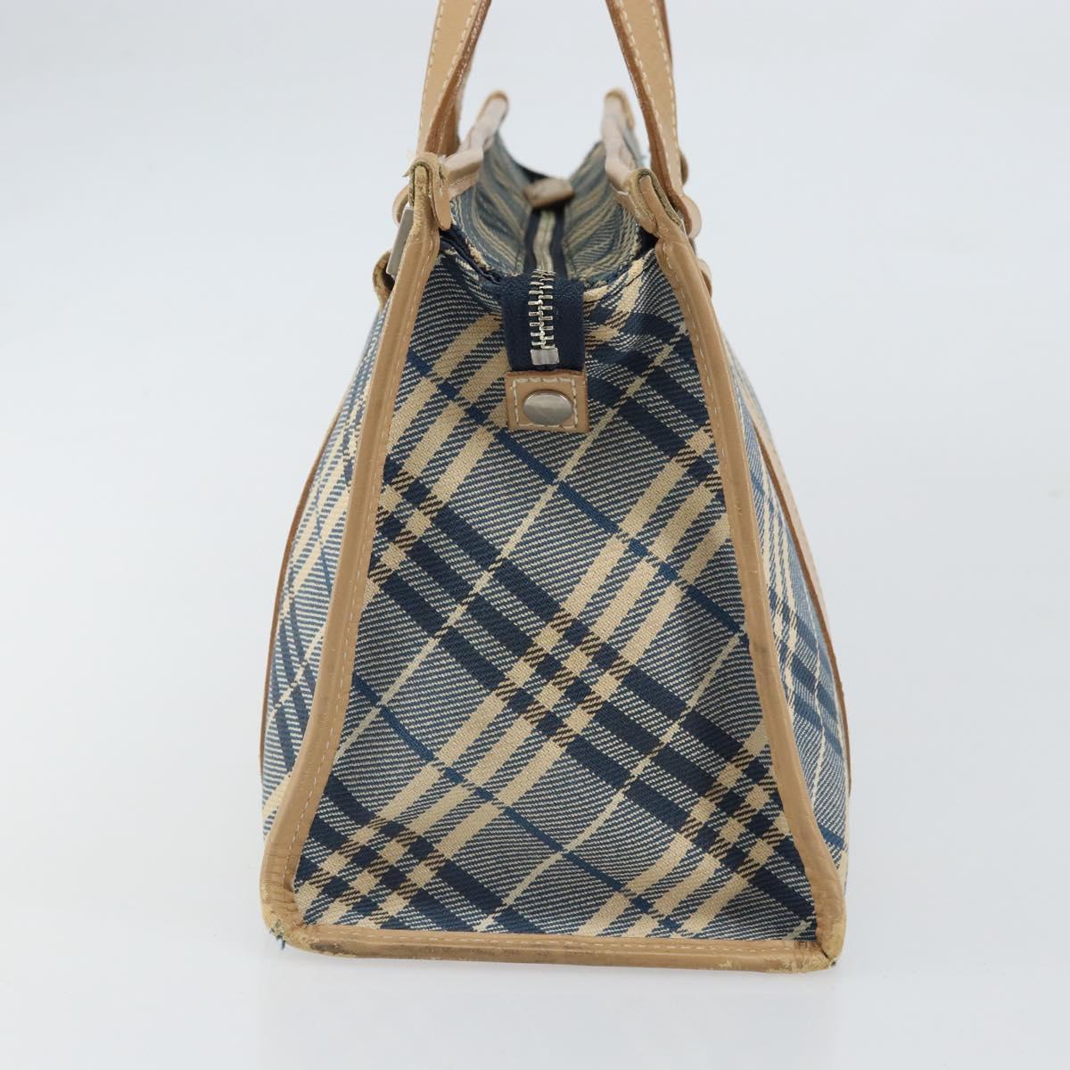 BURBERRY Nova Check Blue Label Hand Bag Canvas Blue Silver Auth 161356