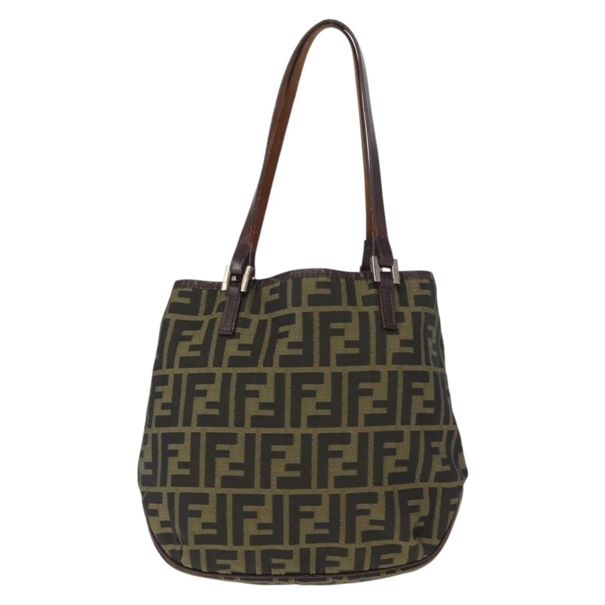 FENDI Zucca Canvas Hand Bag Brown Black Auth 161357