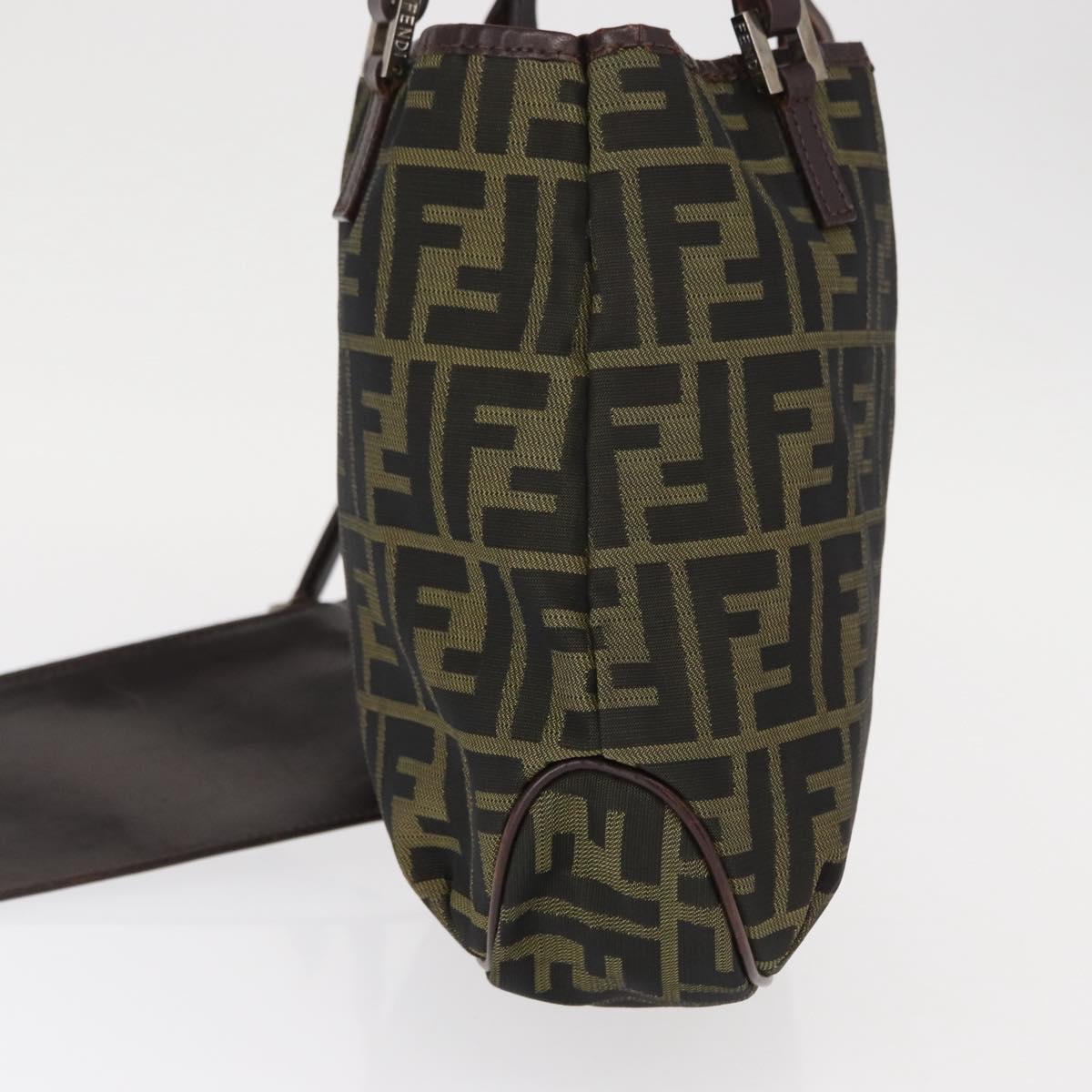 FENDI Zucca Canvas Hand Bag Brown Black Auth 161357