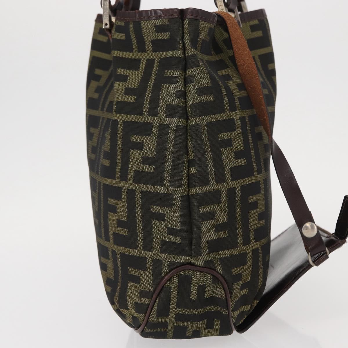 FENDI Zucca Canvas Hand Bag Brown Black Auth 161357