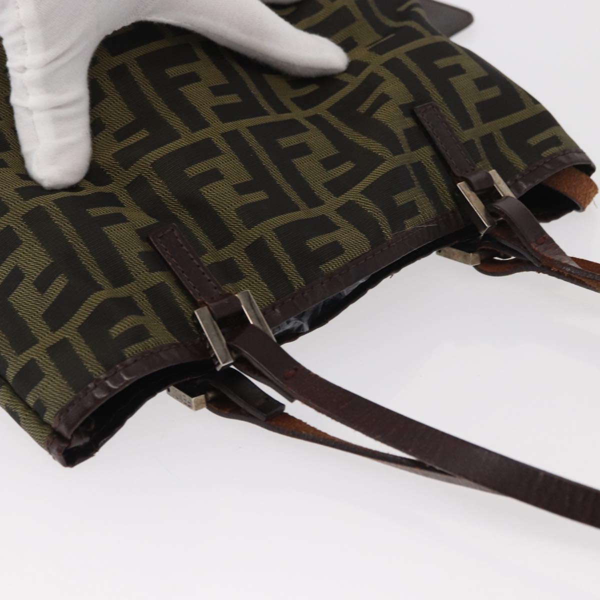 FENDI Zucca Canvas Hand Bag Brown Black Auth 161357