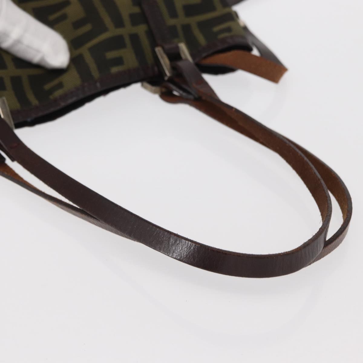 FENDI Zucca Canvas Hand Bag Brown Black Auth 161357