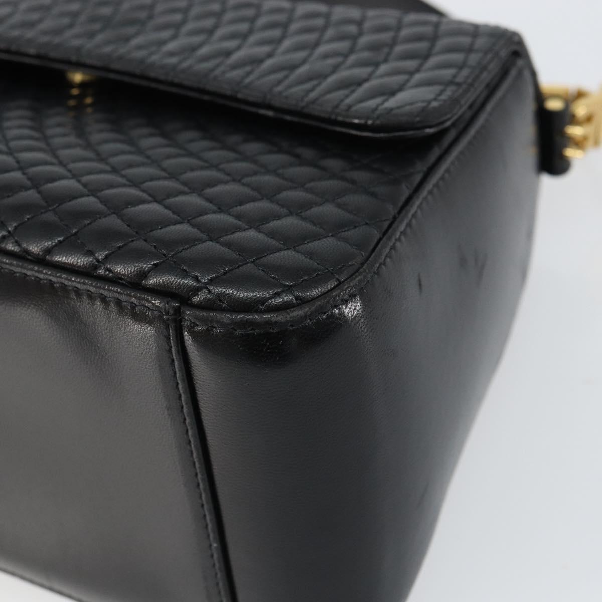 BALLY Hand Bag Leather Black Gold Auth 161359