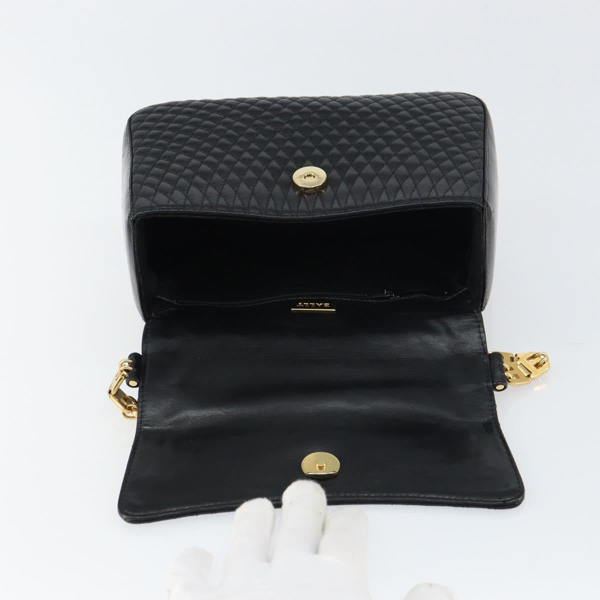 BALLY Hand Bag Leather Black Gold Auth 161359