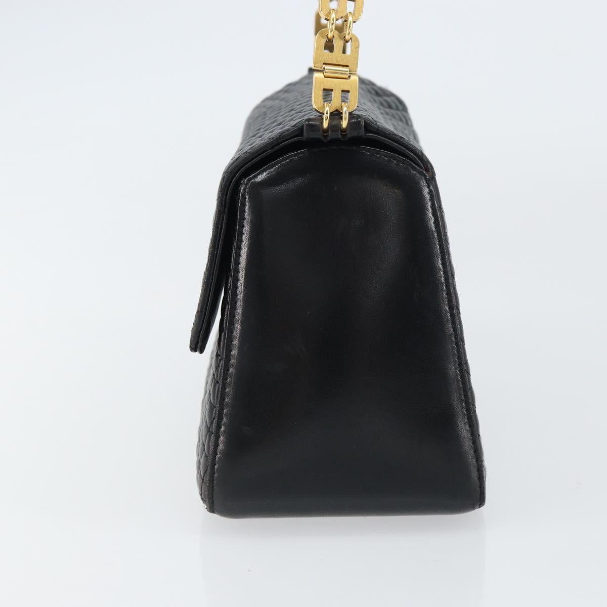 BALLY Hand Bag Leather Black Gold Auth 161359
