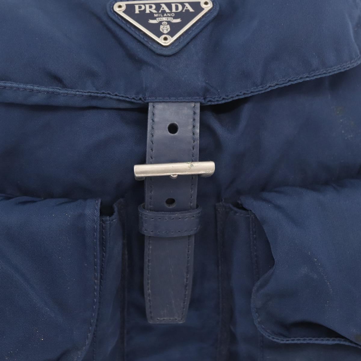 PRADA Backpack Nylon Navy Silver Auth 161363
