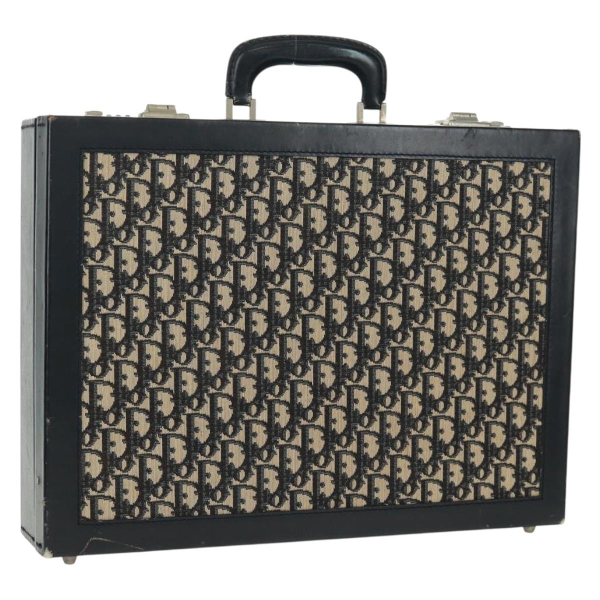 Christian Dior Attache Case Trotter Canvas Trunk Navy Silver Auth 161380V
