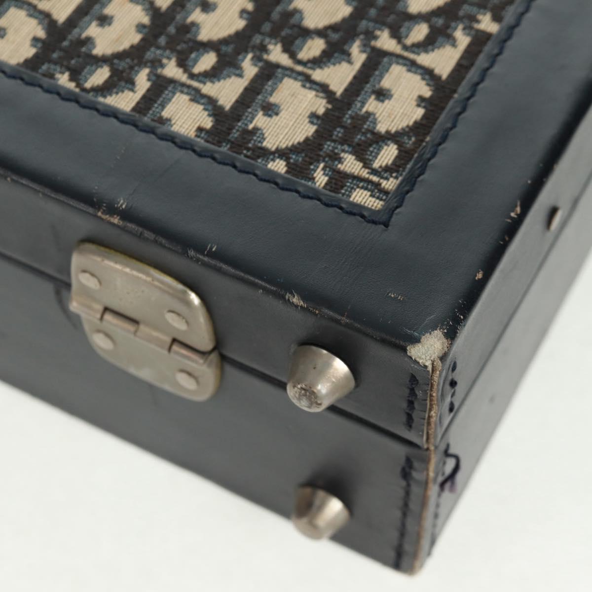Christian Dior Attache Case Trotter Canvas Trunk Navy Silver Auth 161380V