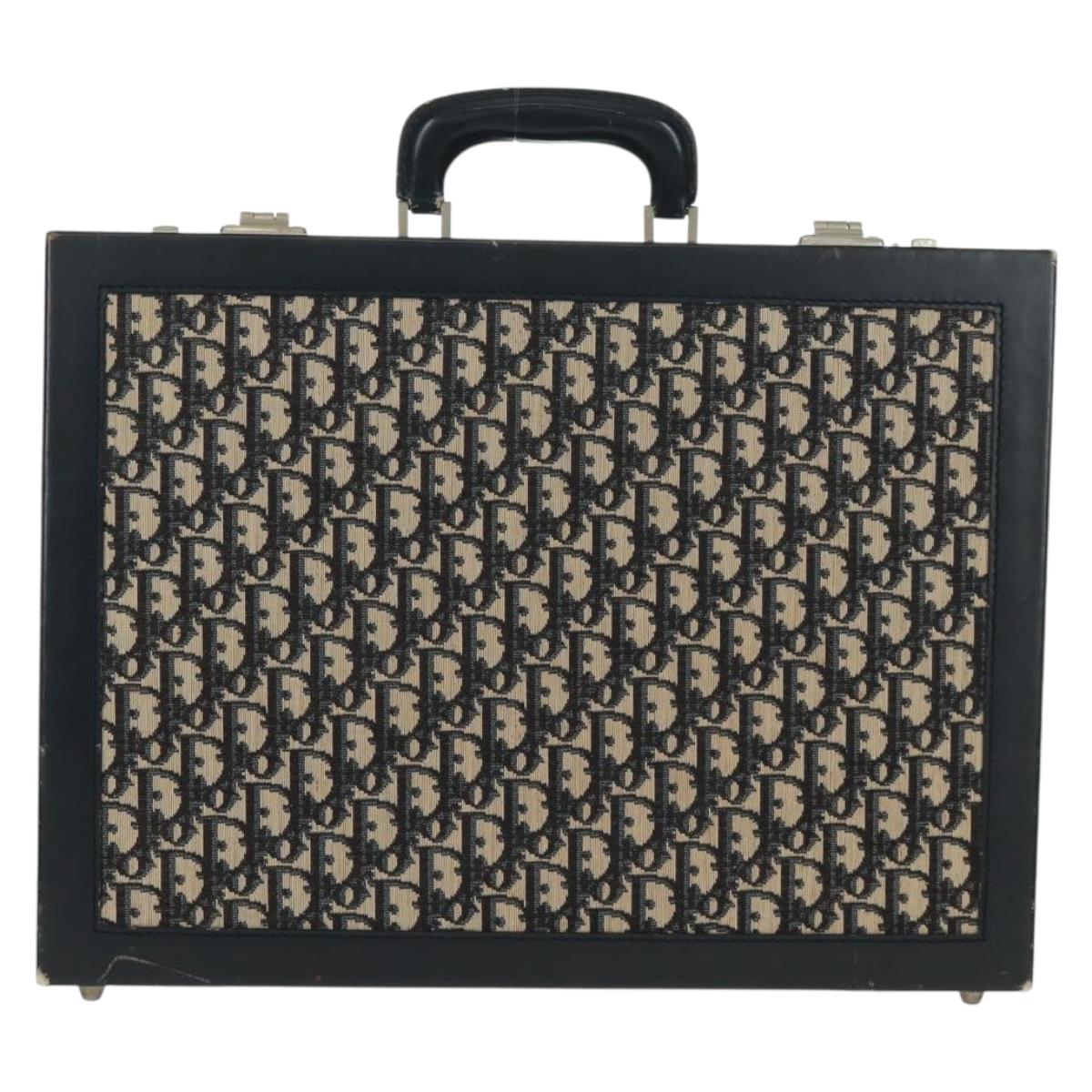 Christian Dior Attache Case Trotter Canvas Trunk Navy Silver Auth 161380V
