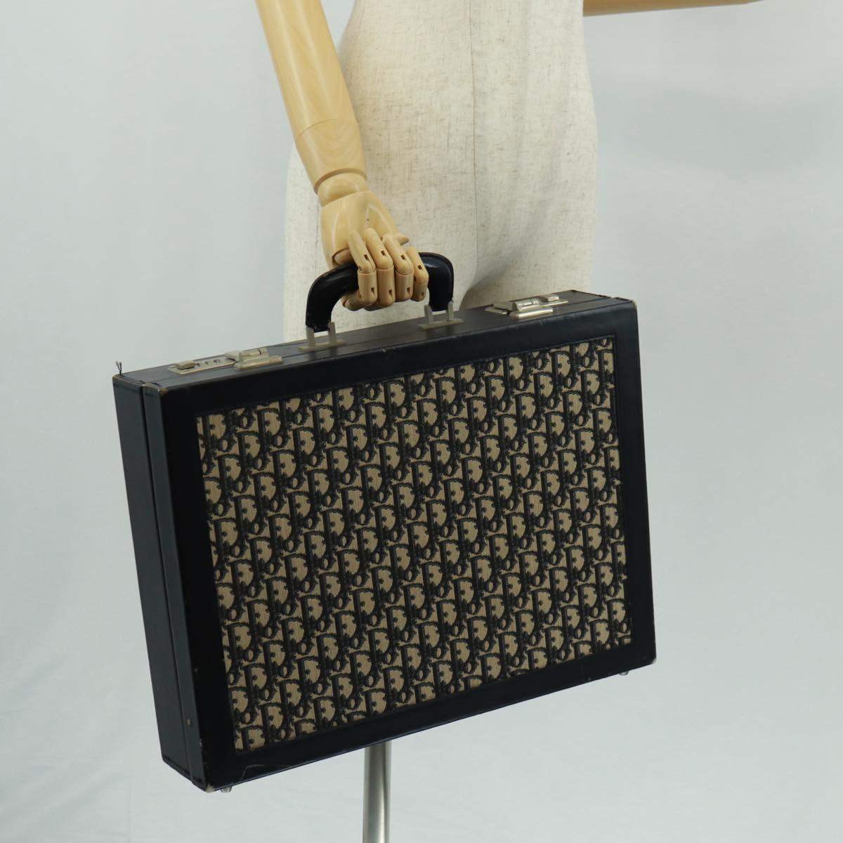 Christian Dior Attache Case Trotter Canvas Trunk Navy Silver Auth 161380V