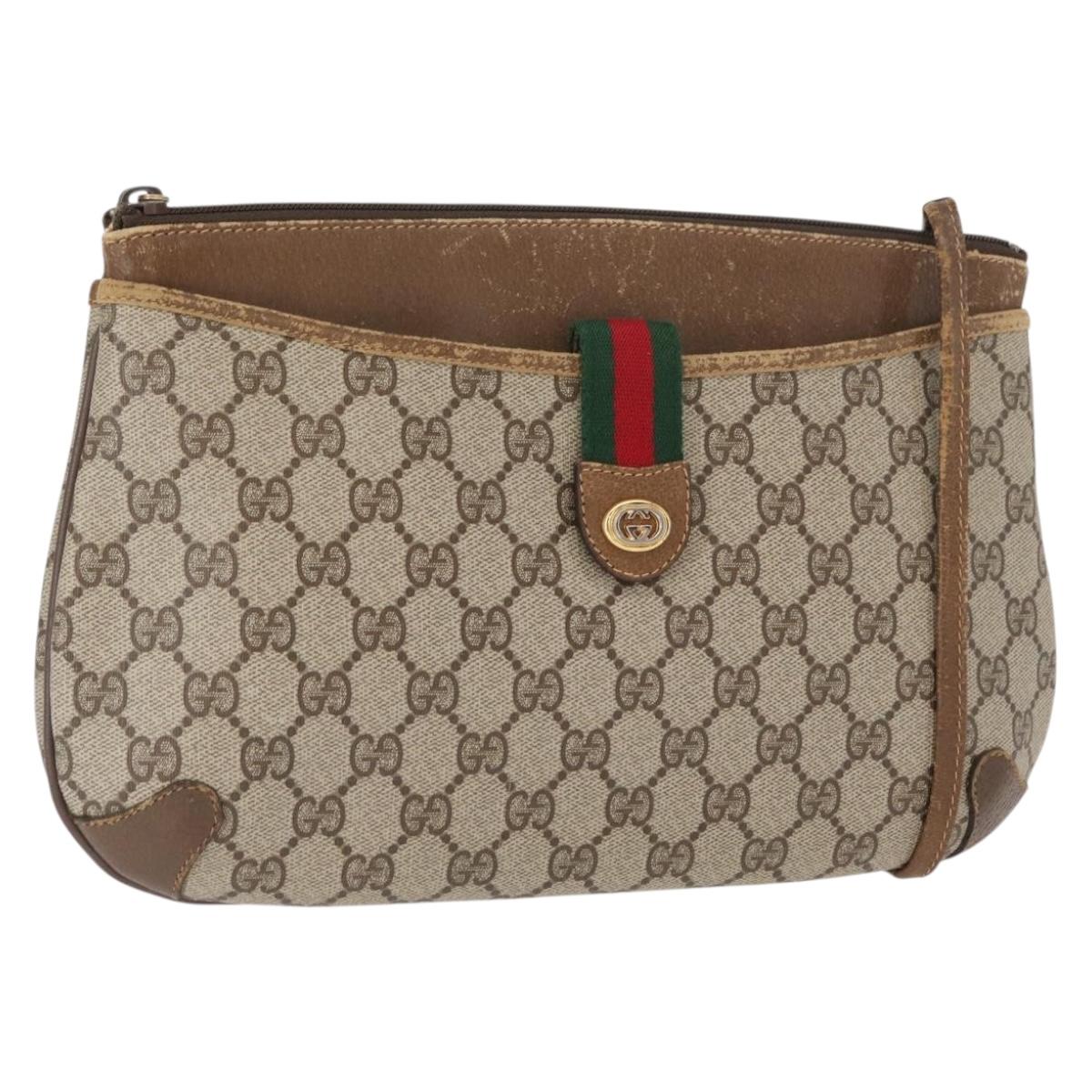 GUCCI GG Supreme Web Sherry Line Shoulder Bag PVC Beige 89 02 026 Auth 161386
