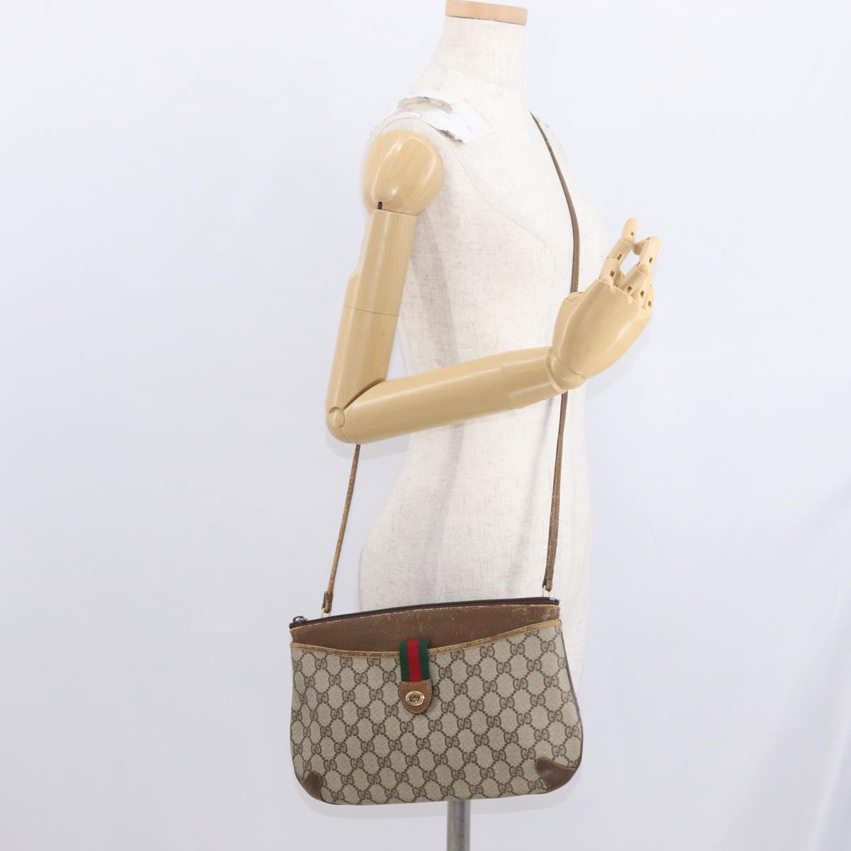GUCCI GG Supreme Web Sherry Line Shoulder Bag PVC Beige 89 02 026 Auth 161386
