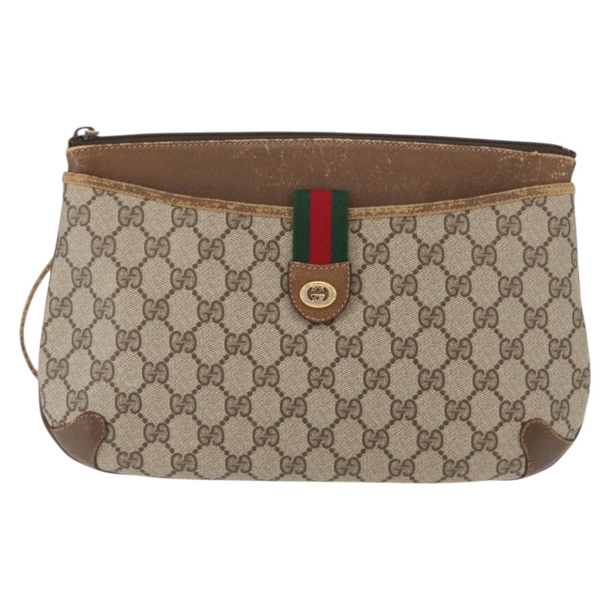 GUCCI GG Supreme Web Sherry Line Shoulder Bag PVC Beige 89 02 026 Auth 161386