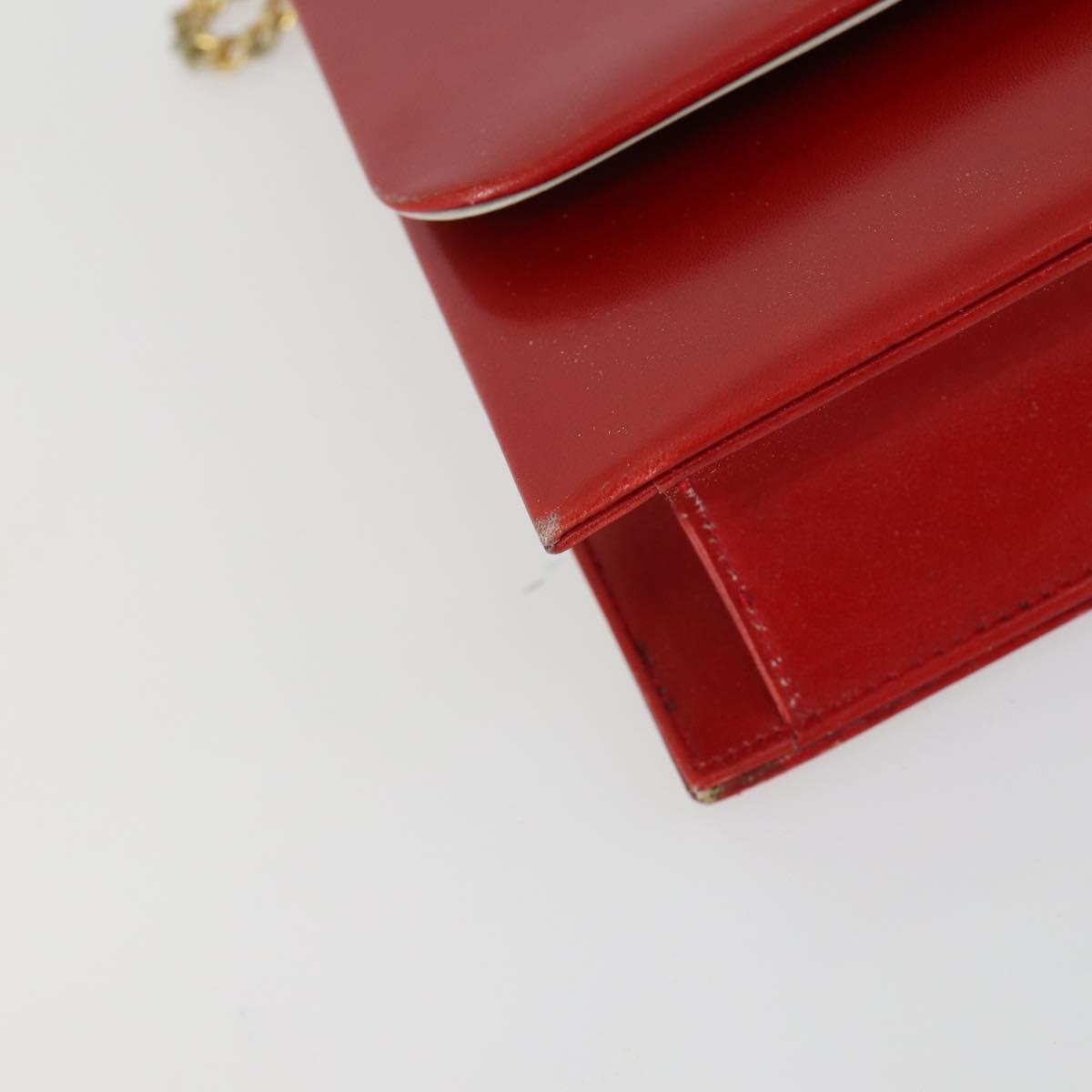 Christian Dior Chain Shoulder Bag Leather Red Gold Auth 161387