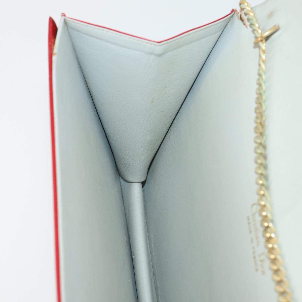 Christian Dior Chain Shoulder Bag Leather Red Gold Auth 161387