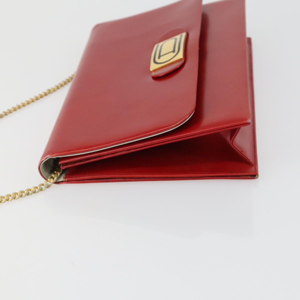Christian Dior Chain Shoulder Bag Leather Red Gold Auth 161387