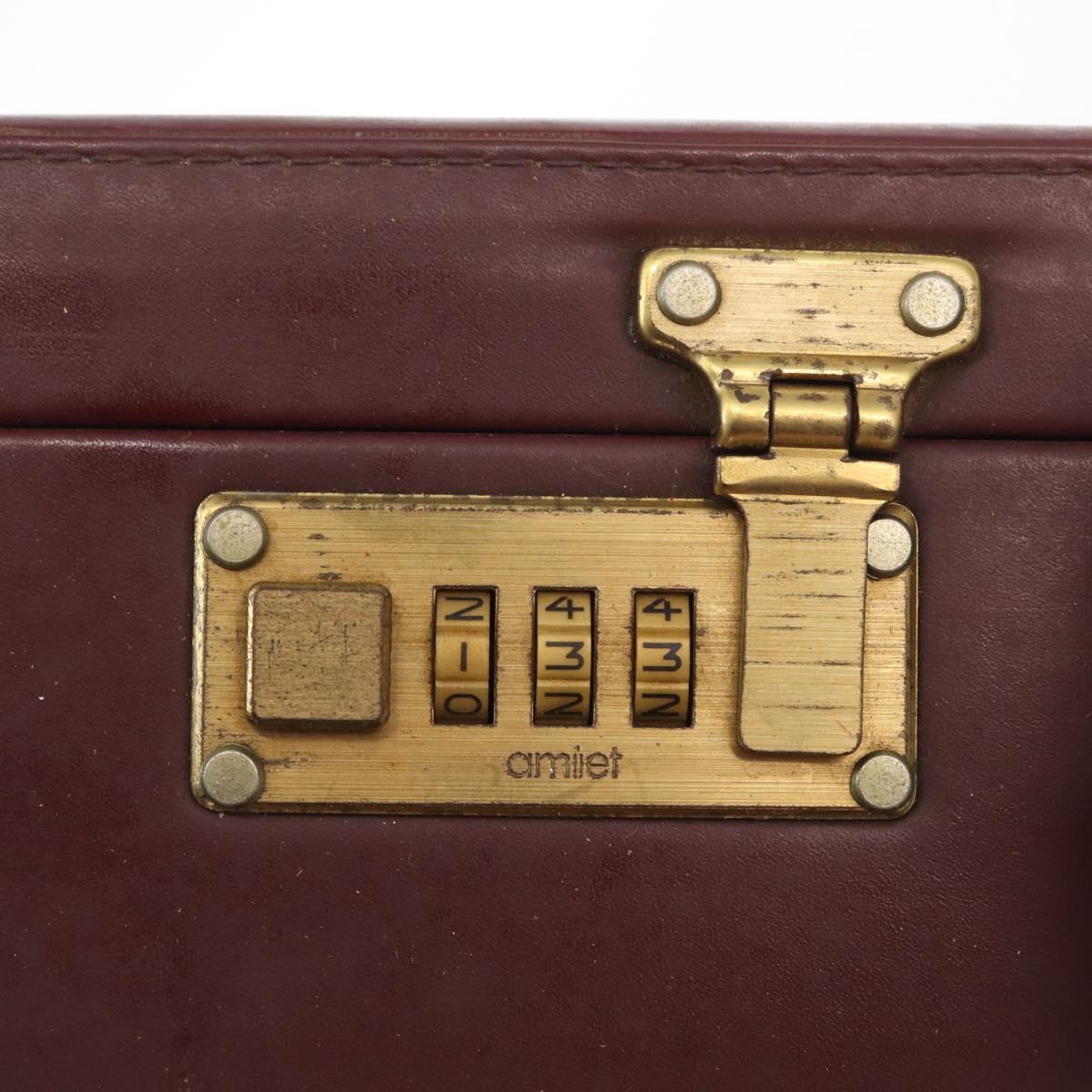 CARTIER Attache case Hand Bag Leather Bordeaux Gold Auth 161392