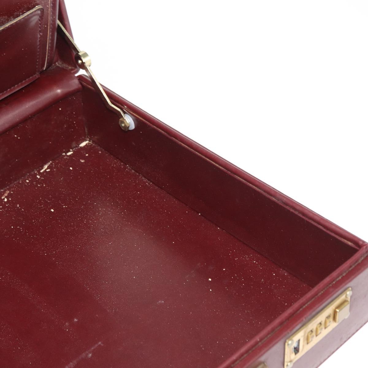 CARTIER Attache case Hand Bag Leather Bordeaux Gold Auth 161392