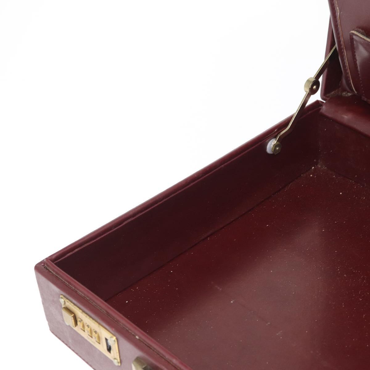 CARTIER Attache case Hand Bag Leather Bordeaux Gold Auth 161392