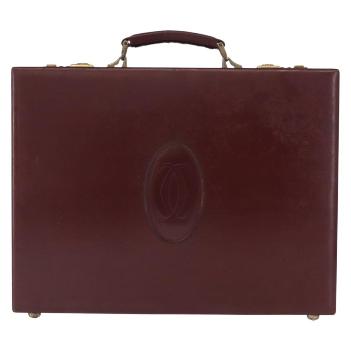 CARTIER Attache case Hand Bag Leather Bordeaux Gold Auth 161392