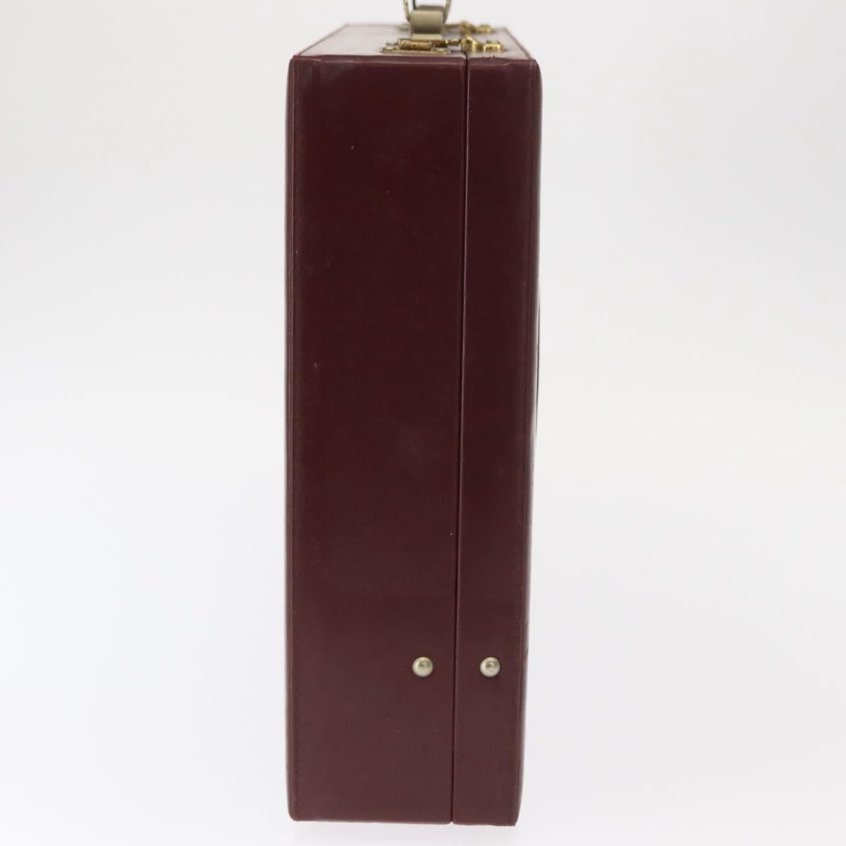 CARTIER Attache case Hand Bag Leather Bordeaux Gold Auth 161392
