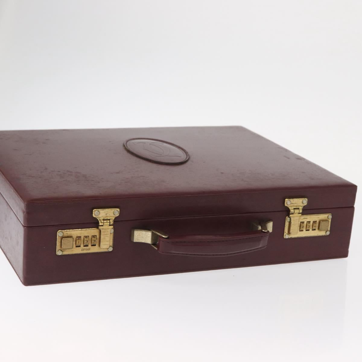 CARTIER Attache case Hand Bag Leather Bordeaux Gold Auth 161392