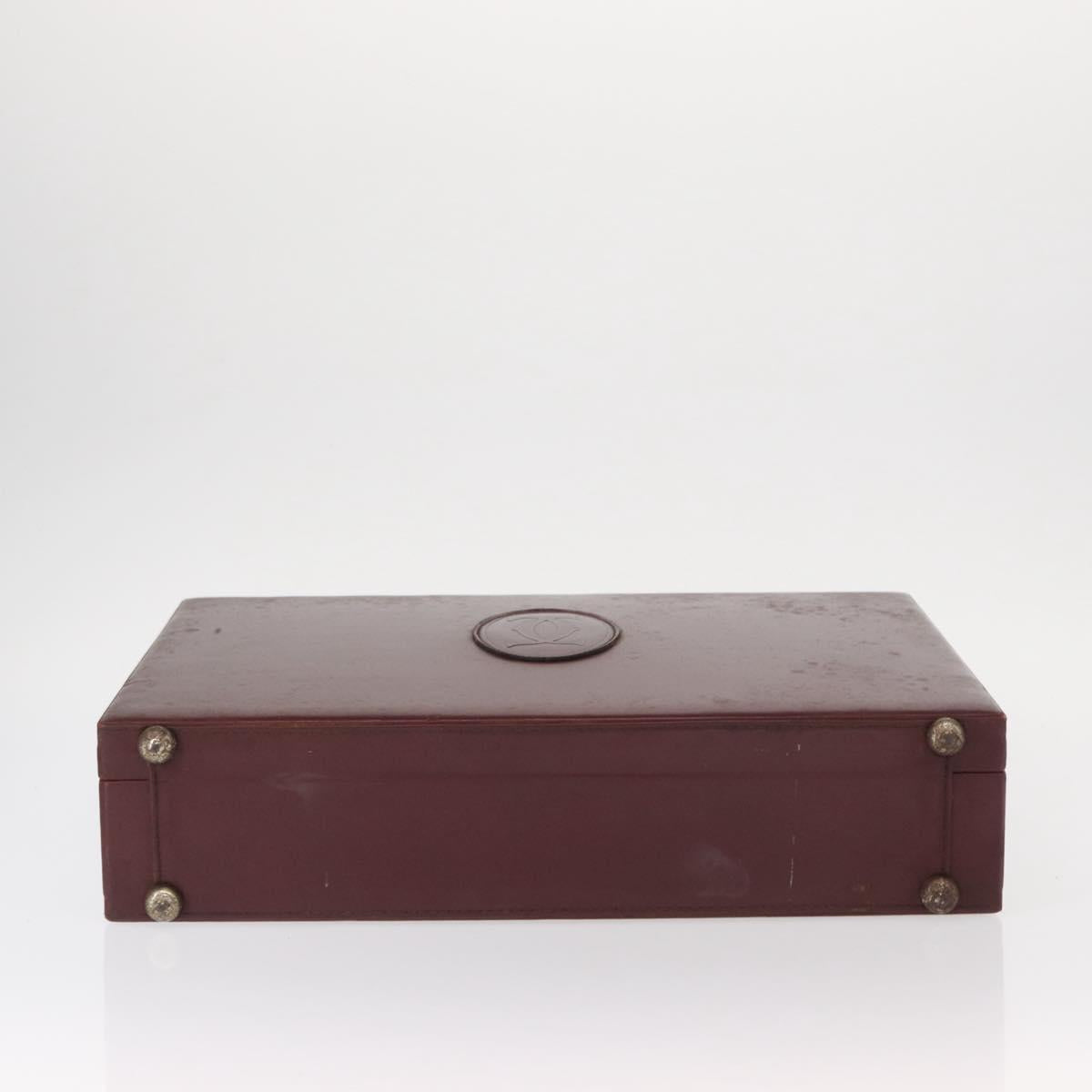 CARTIER Attache case Hand Bag Leather Bordeaux Gold Auth 161392