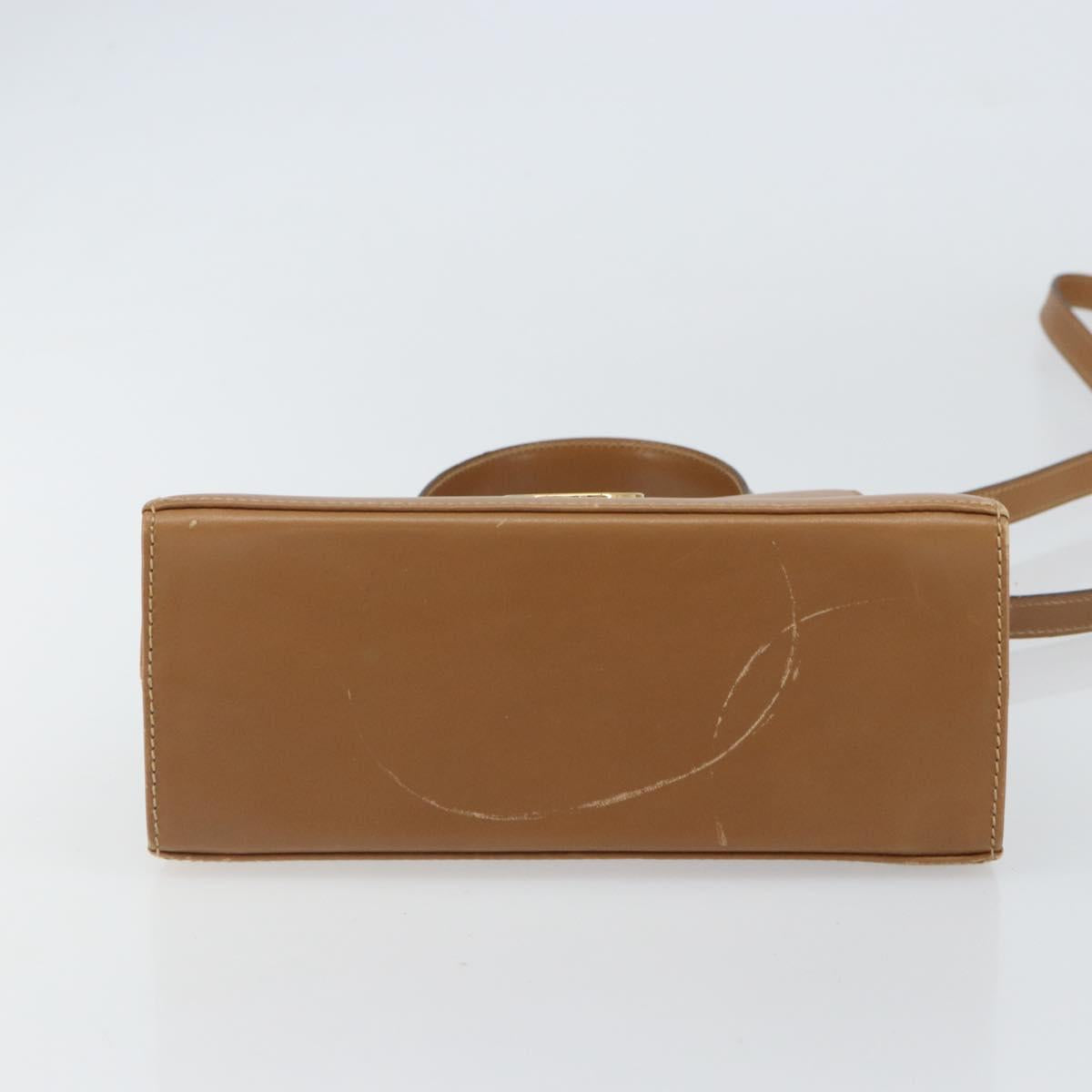 Salvatore Ferragamo Gancini Hand Bag Leather 2way Beige Gold Auth 161403