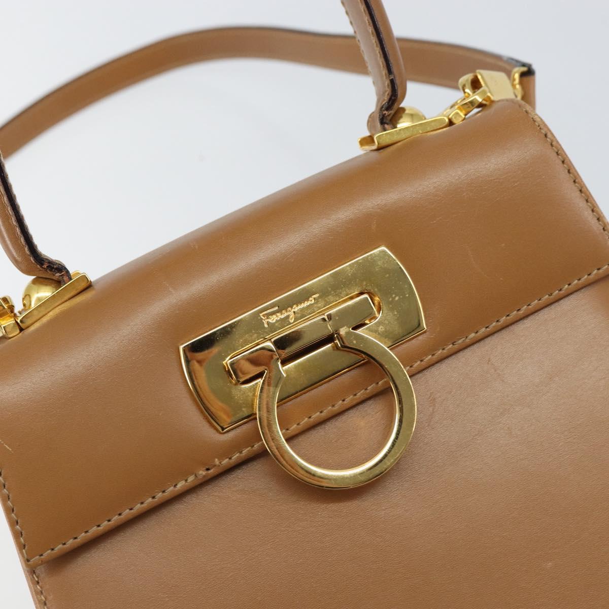 Salvatore Ferragamo Gancini Hand Bag Leather 2way Beige Gold Auth 161403