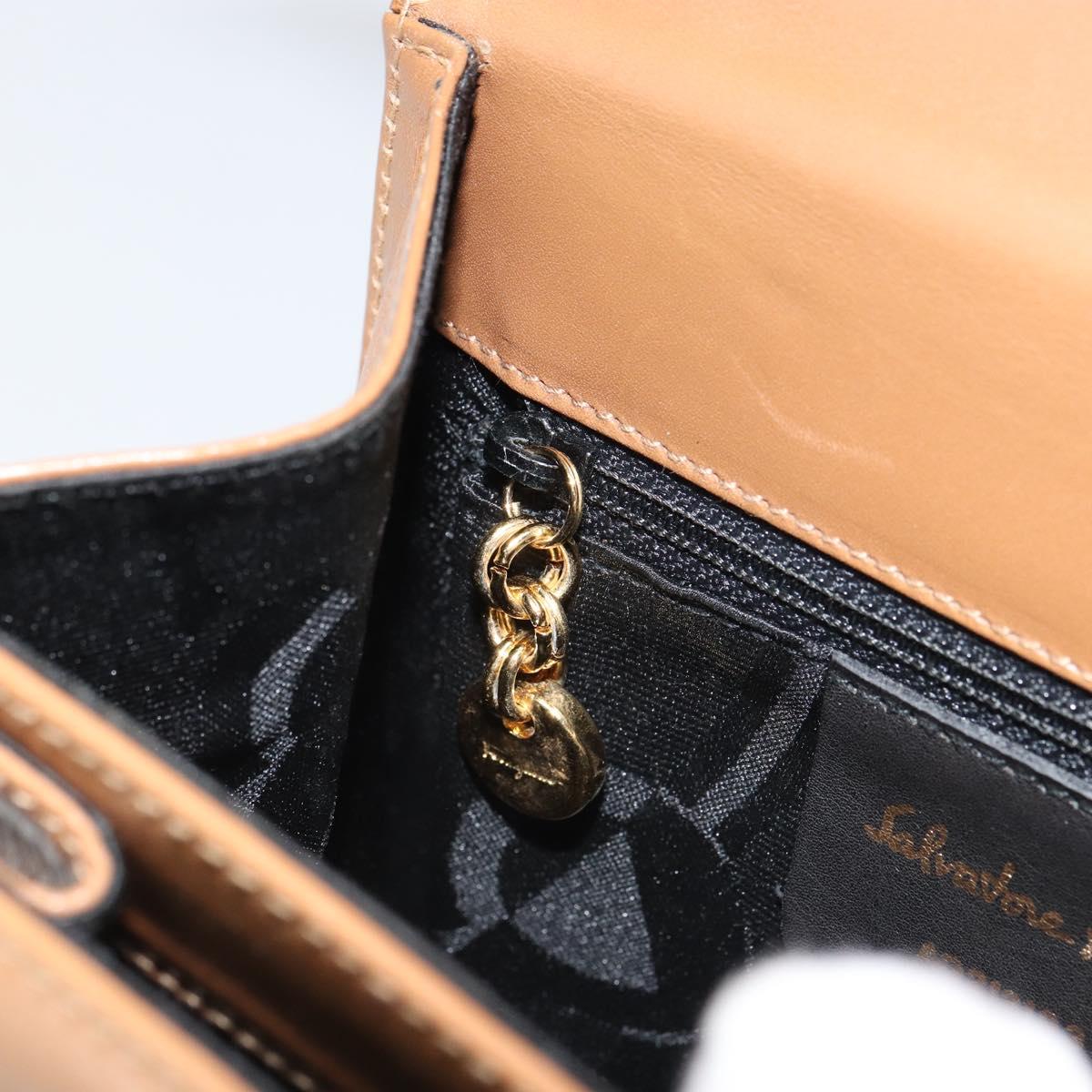 Salvatore Ferragamo Gancini Hand Bag Leather 2way Beige Gold Auth 161403