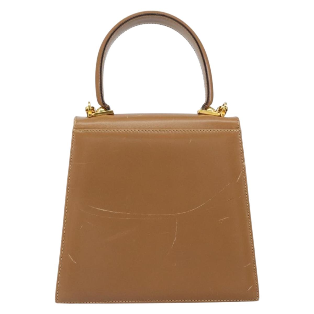 Salvatore Ferragamo Gancini Hand Bag Leather 2way Beige Gold Auth 161403
