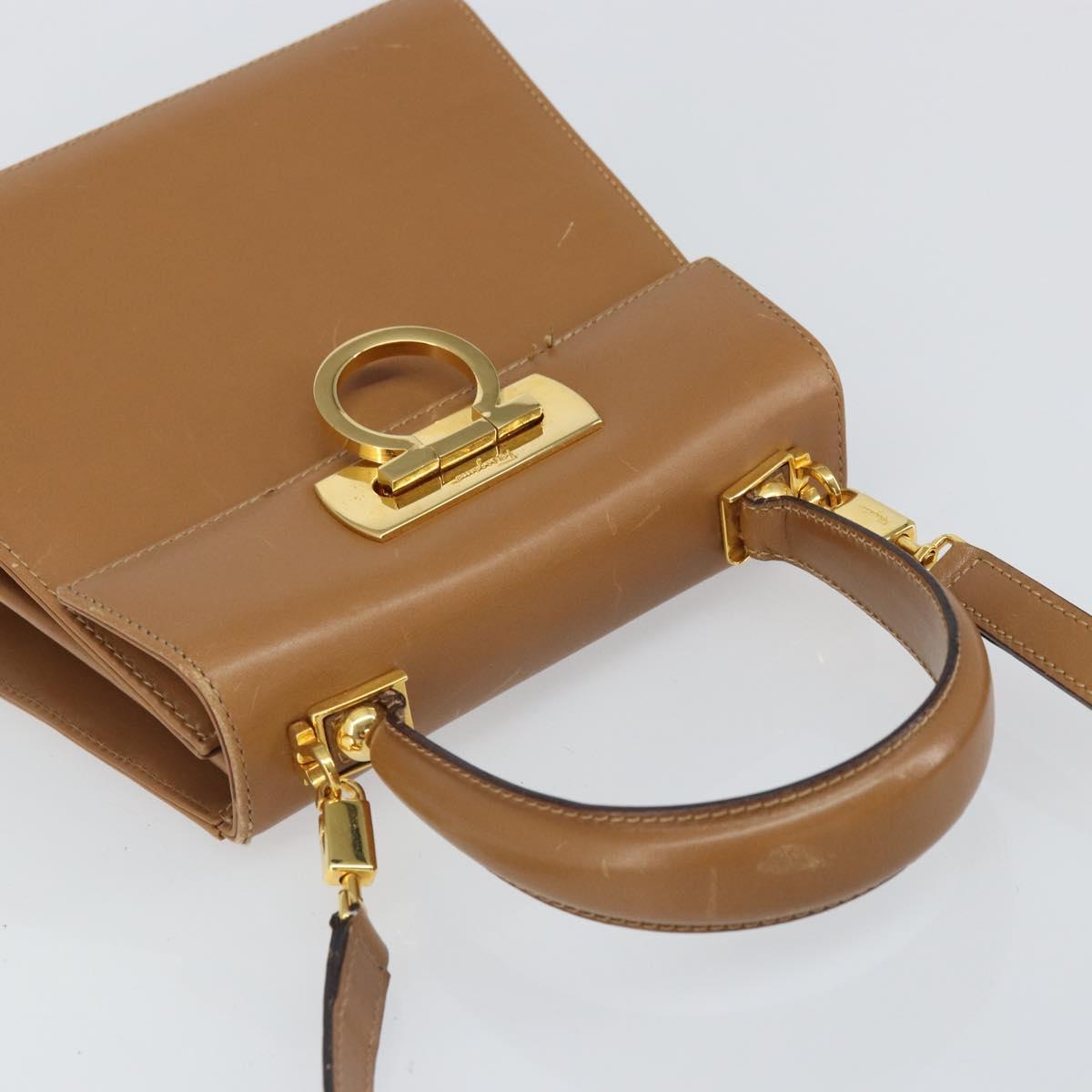 Salvatore Ferragamo Gancini Hand Bag Leather 2way Beige Gold Auth 161403