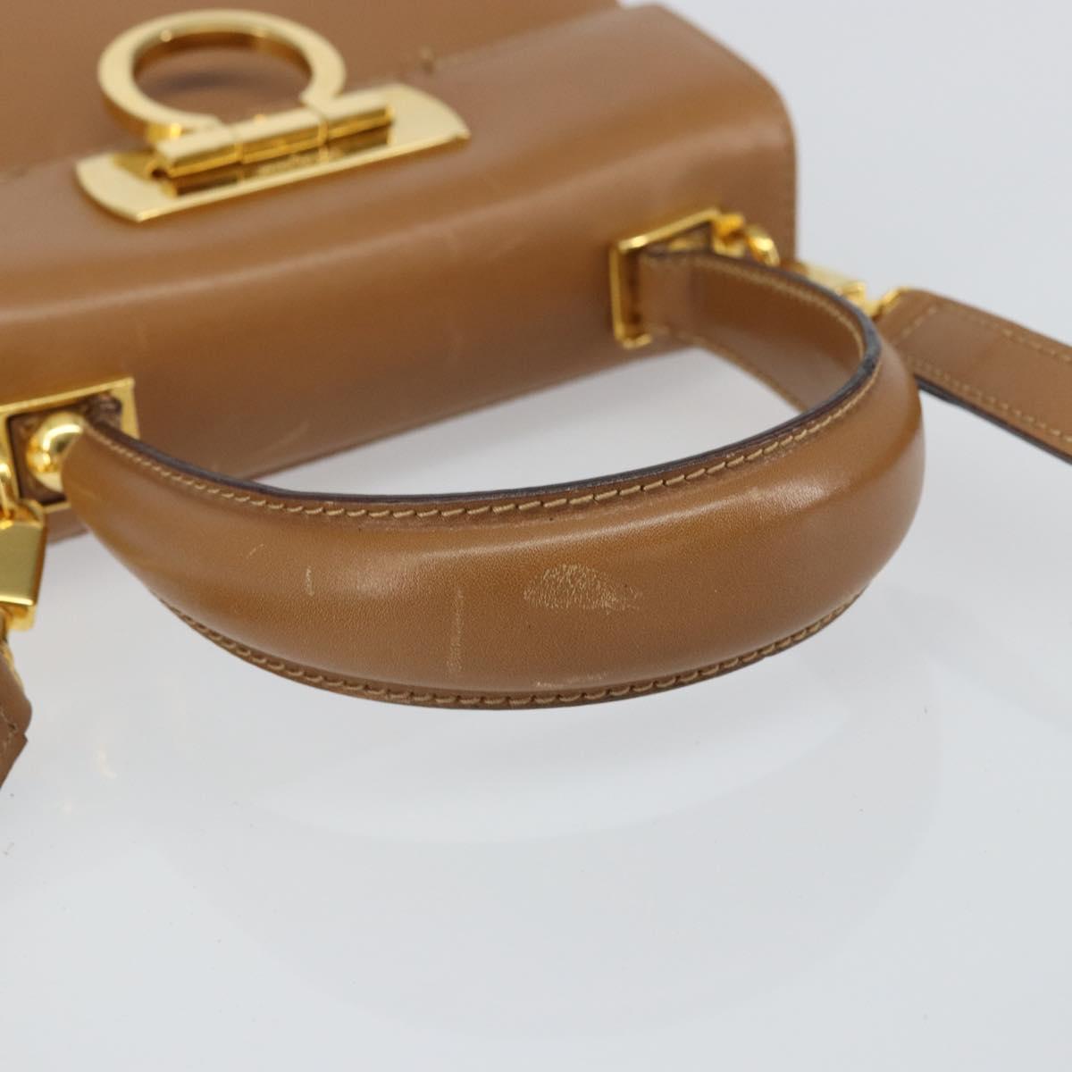 Salvatore Ferragamo Gancini Hand Bag Leather 2way Beige Gold Auth 161403