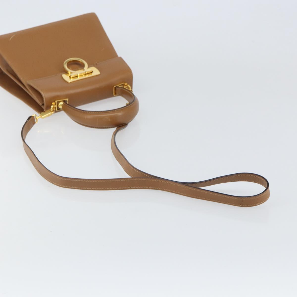 Salvatore Ferragamo Gancini Hand Bag Leather 2way Beige Gold Auth 161403