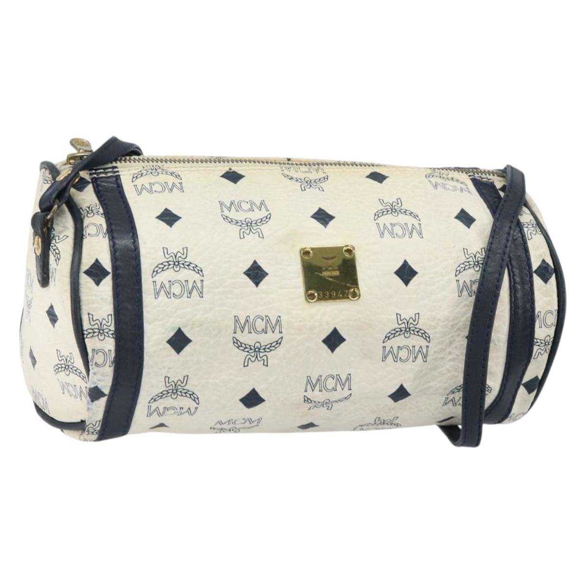 MCM Vicetos Logogram Shoulder Bag PVC Leather White Gold Auth 161404