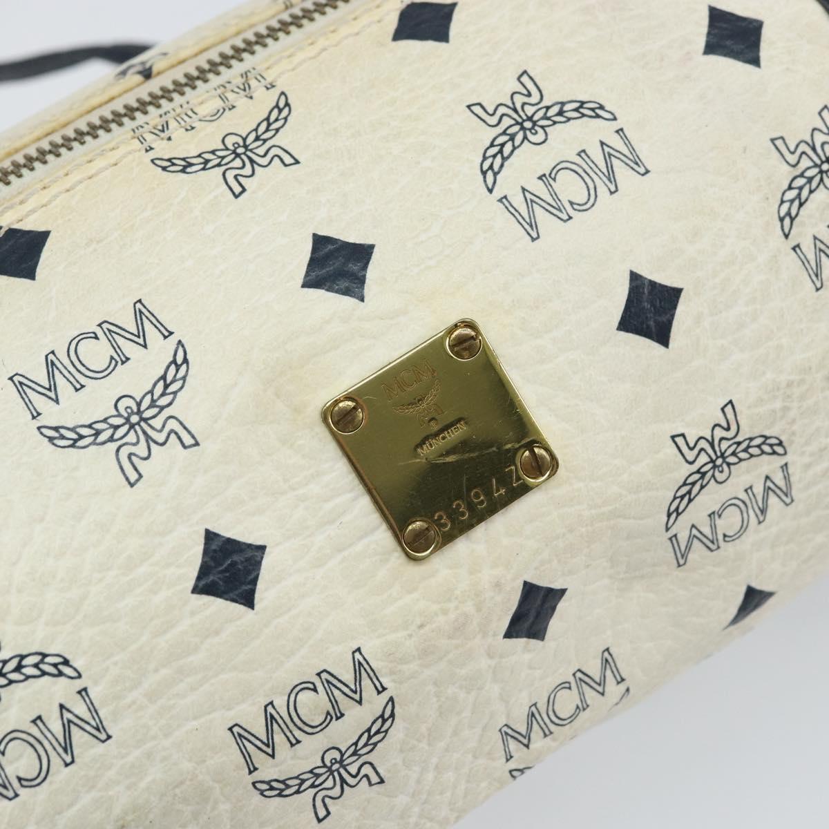 MCM Vicetos Logogram Shoulder Bag PVC Leather White Gold Auth 161404